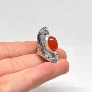 Vintage Tuareg Carnelian Sterling Silver Ring: Engraved Berber Band