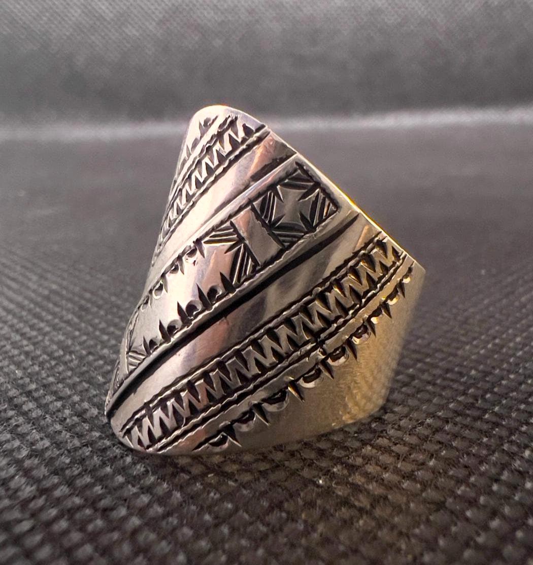Handmade Sterling Silver Berber Ring: Tribal Engraved Jewelry, Size 8-8.5