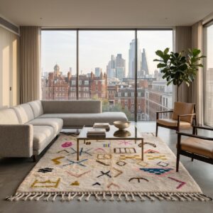 Handmade Berber Carpet Ivory & Multicolor