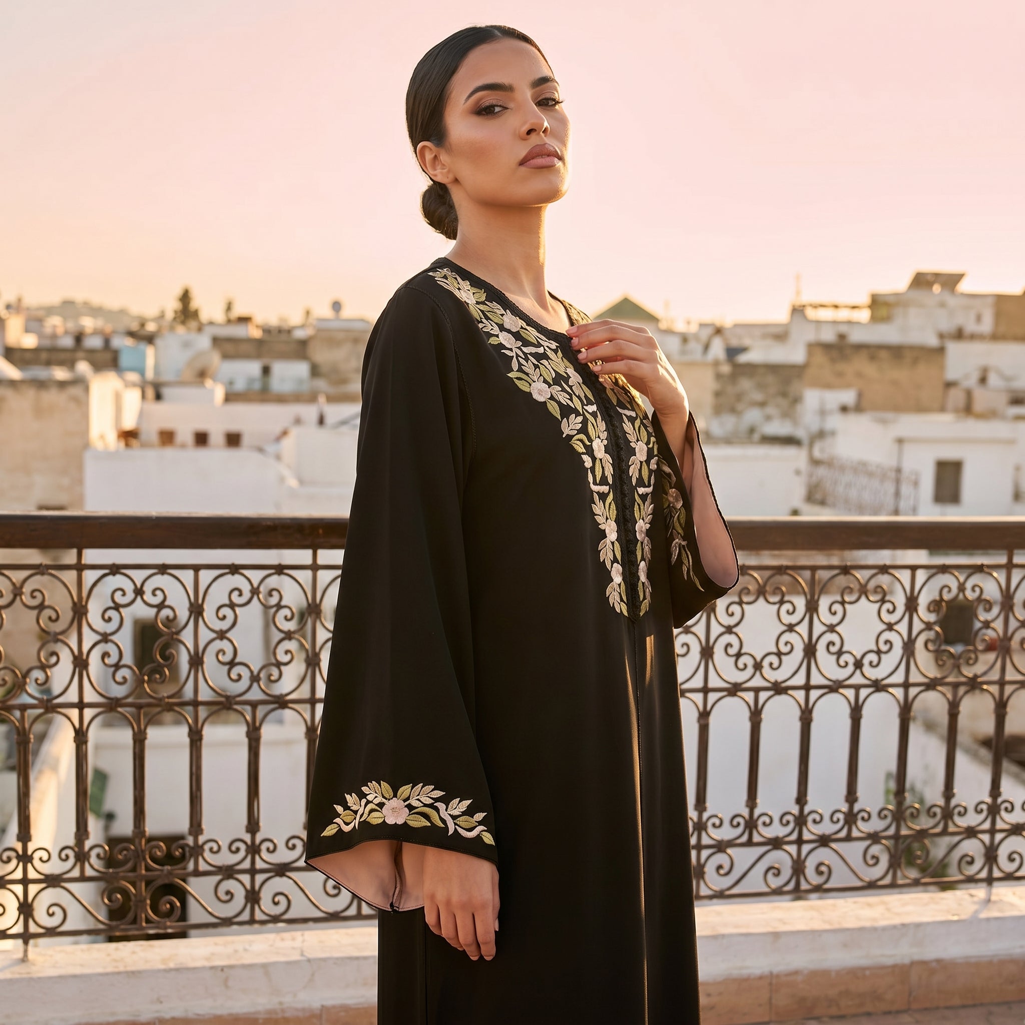 noir Kaftan - Beige Motif Occasion Wear