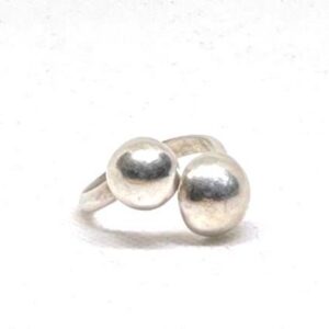 Handmade Sterling Silver Double Ball Ring: Adjustable Boho Style