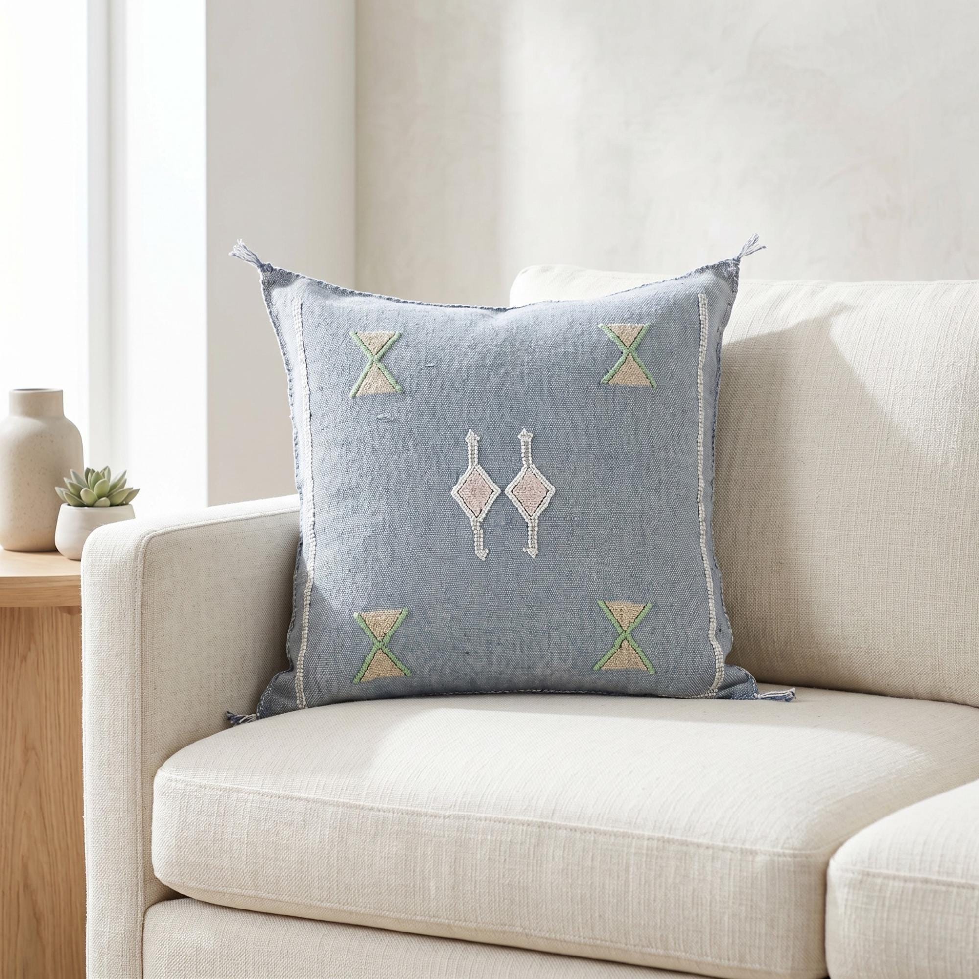 Berber Handmade cactus silk cushion case Blue Pillow