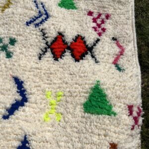 Azilal Rug - Ivory Rainbow Symbol Wool Rug - Handmade Boho Rug - Colorful Berber Carpet - Tribal Area Rug - Multiple Sizes