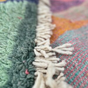 Rug 8x5 ft - Abstract Wool Rug - Color Block Berber Rug - Boho Area Rug Teal Pink - Handmade Living Room Rug - Art Rug