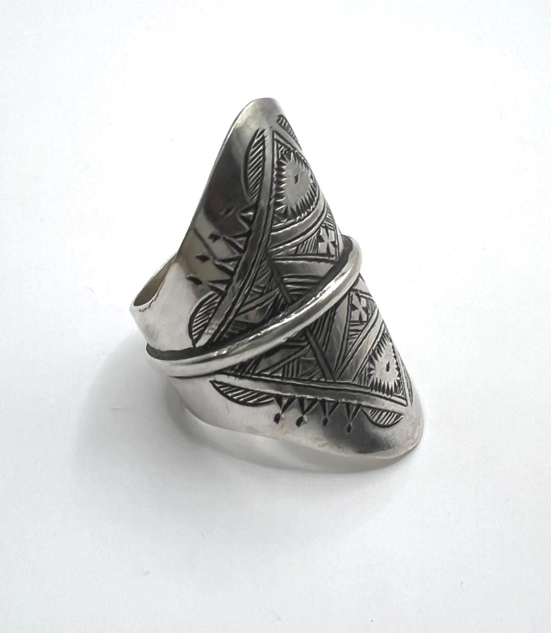 Tuareg Sterling Silver Ring: Berber Tribal Boho Ethnic Jewelry (Size 11)