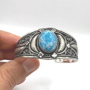 Bracelet Plated Silver Turquoise Berber Cuff Antique Handmade Adjustable Vintage African Tuareg Tribal