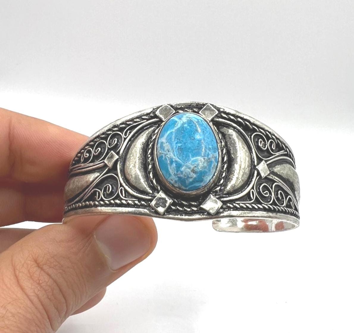 Bracelet Plated Silver Turquoise Berber Cuff Antique Handmade Adjustable Vintage African Tuareg Tribal