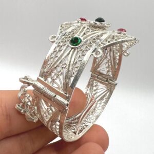 Vintage Handcrafted Berber Filigree Cuff Bracelet: Kabyle Plated Silver Jewelry
