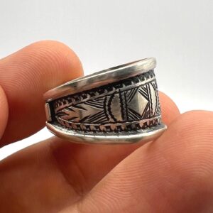 Sterling Silver Amazigh Ring - Hand-Engraved Berber Tribal Band (Size 7 US)