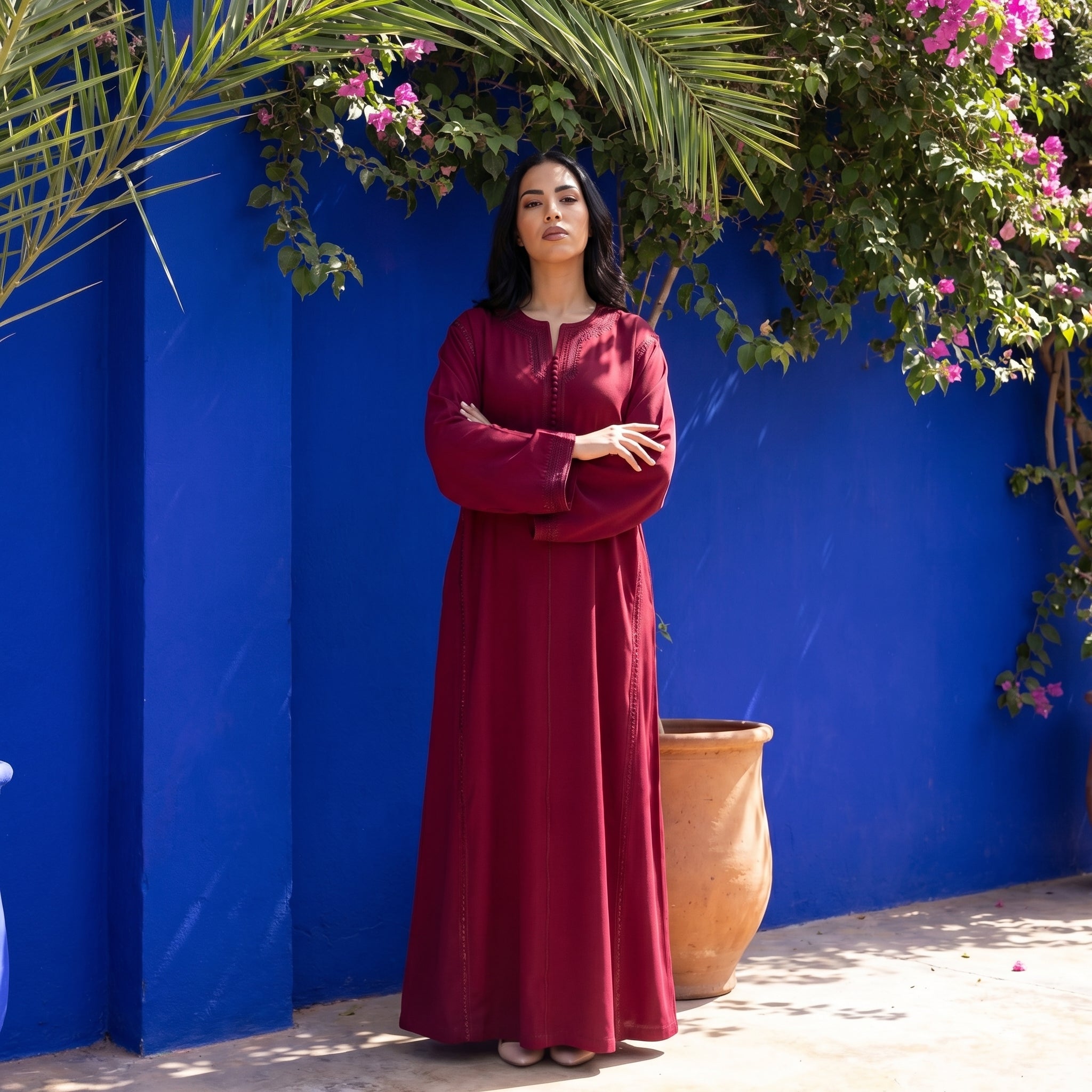 rouge Kaftan - Fluid Sfifa Embroidery Ceremony Style