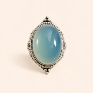 Amazigh Silver River Stone Ring – Berber Blue Chalcedony Statement Design