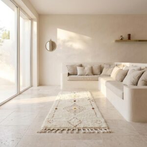 Beni Ourain Runner Rug, Berber Hallway Carpet, Cream and Brown Tribal Shag, Modern Minimalist Entryway Decor, Custom Size