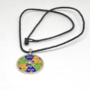 Amazigh Yaz Symbol Enamel Silver Pendant: Berber Kabyle Sterling Necklace