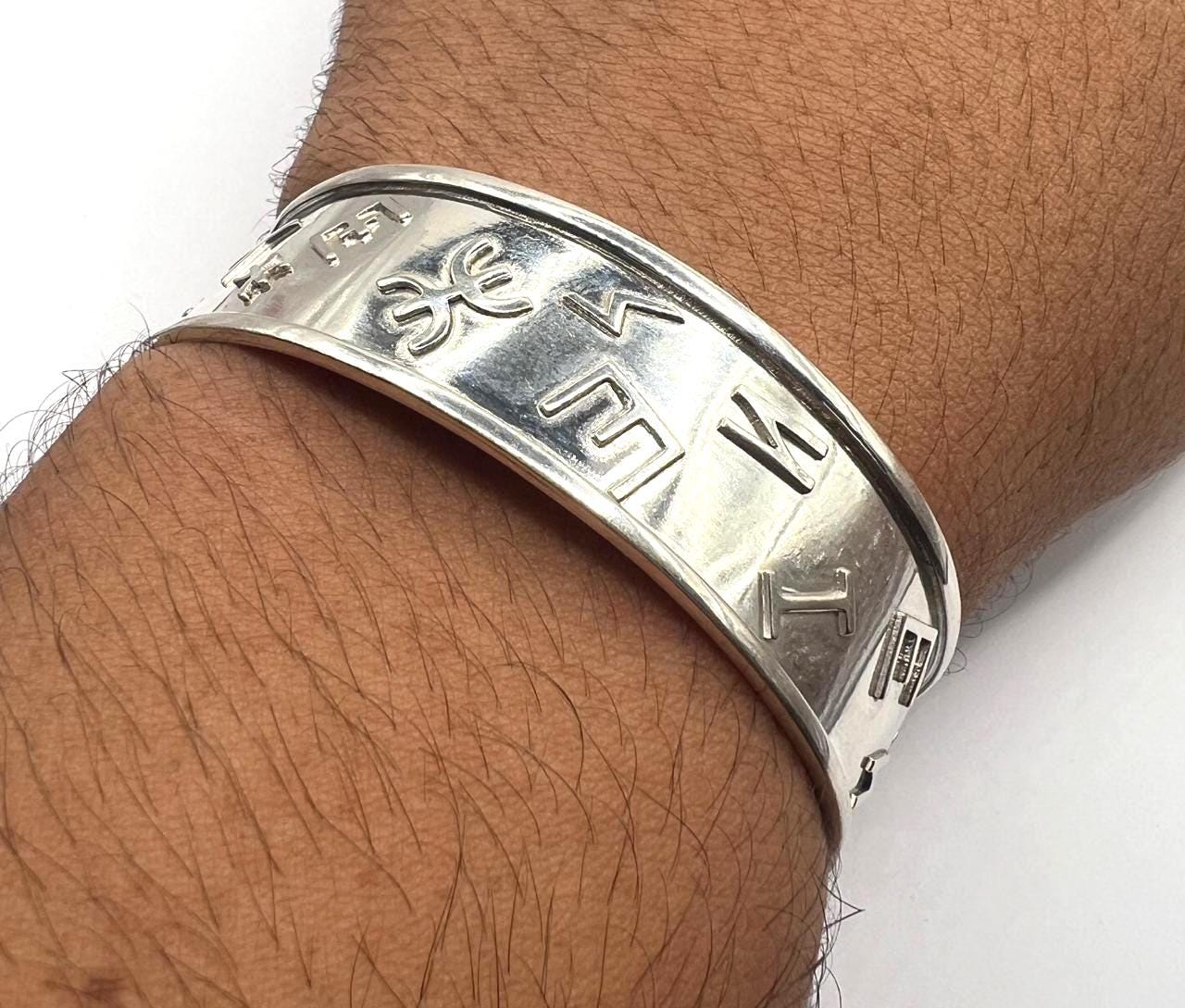 Sterling Silver Yaz Tifinagh Bangle Bracelet: Amazigh Tribal Cuff