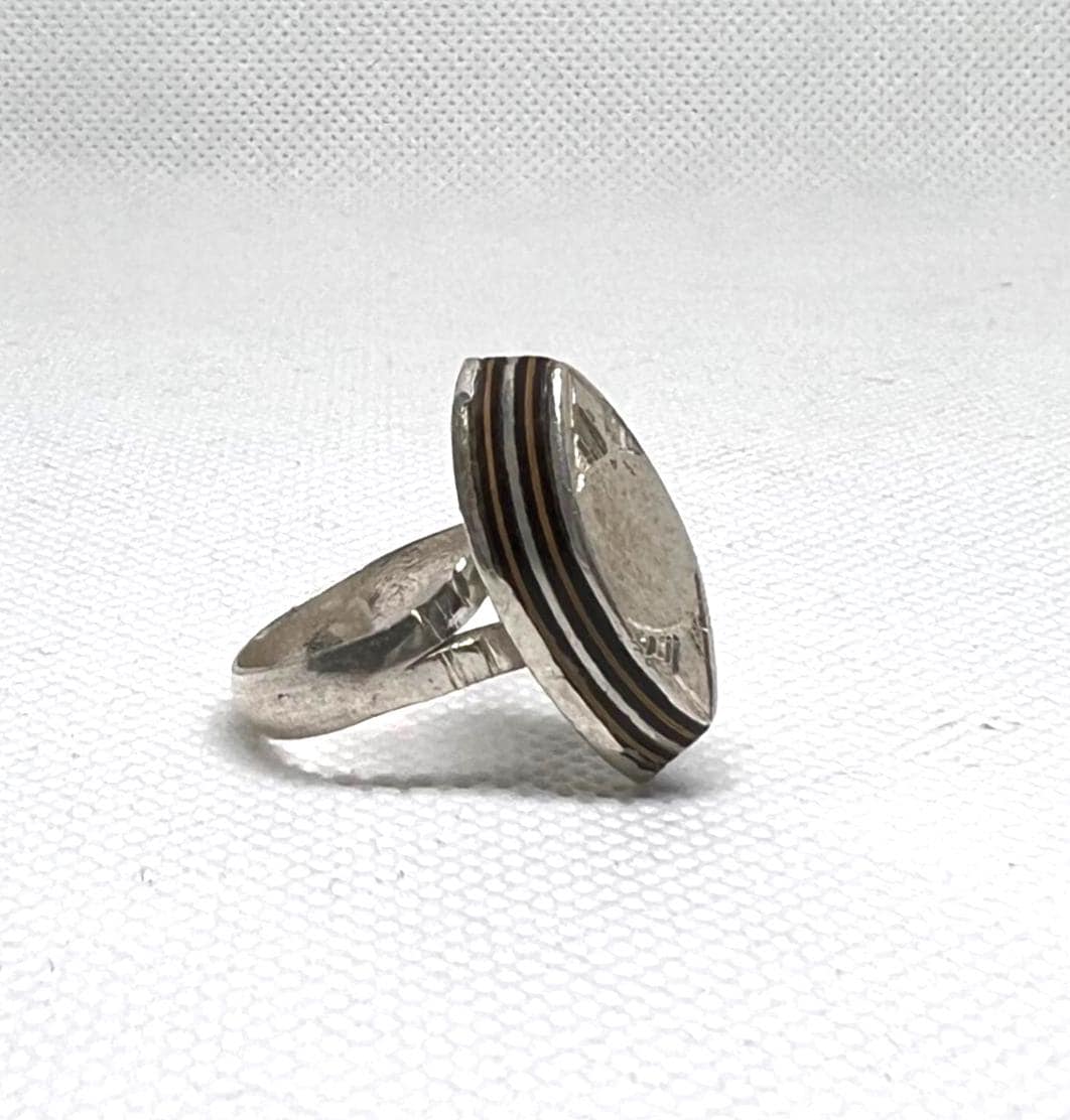 Handmade Amazigh Vintage Sterling Silver Tuareg Ring: Ebony Inlay, Size 7 US, 56 EU