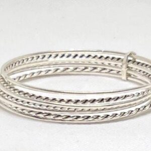Sterling Silver Bangle Set, Berber Tribal Cuff Bracelet