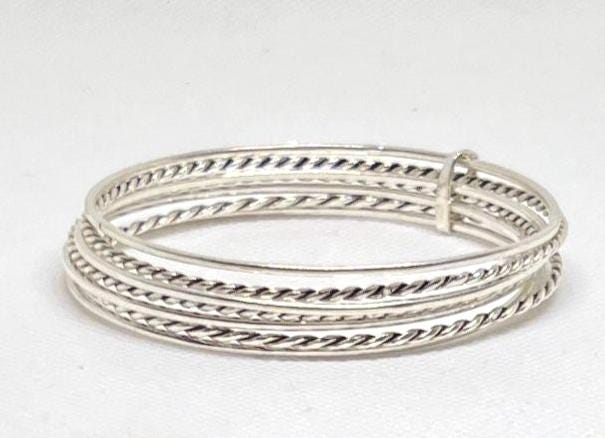 Sterling Silver Bangle Set, Berber Tribal Cuff Bracelet