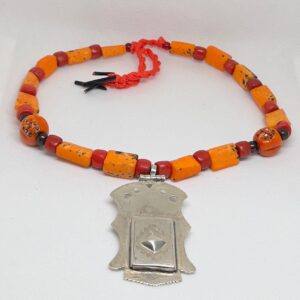 Vintage Berber Coral Necklace: Sterling Silver Pendant, Handmade Ethnic Jewelry
