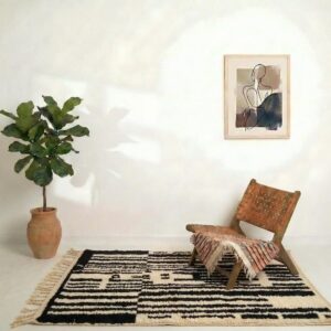Mrirt Rug - Black White Striped Wool Rug - Handmade Abstract Rug - Bold Graphic Berber Carpet - Modern Area Rug - Multiple Sizes