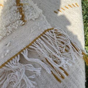 Azilal Rug - Ivory Gold Symbol Wool Rug - Handmade Berber Rug - Neutral Boho Area Rug - Mustard Tribal Carpet - Multiple Sizes