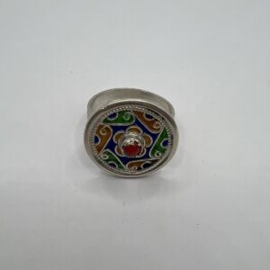 Kabyle Berber Ring: Sterling Silver, Enamel Coral - Handmade Adjustable Ring Size 10.5 US / 63.5 FR