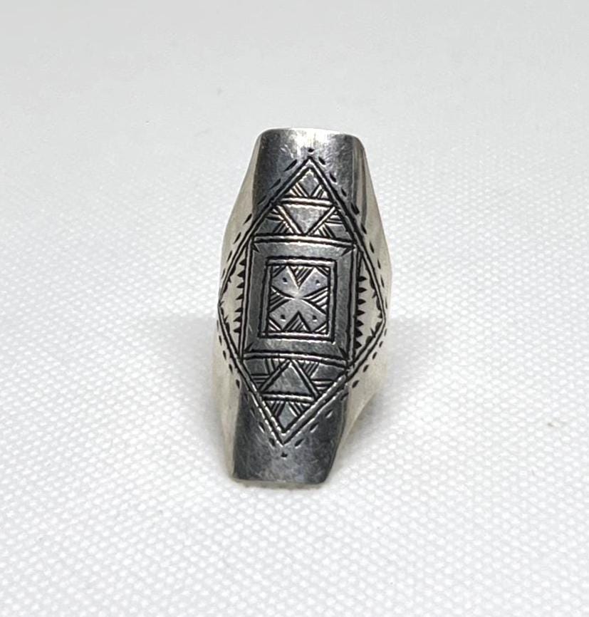 Vintage Engraved Sterling Silver Berber Ring: Tribal Jewelry, Size 8 US
