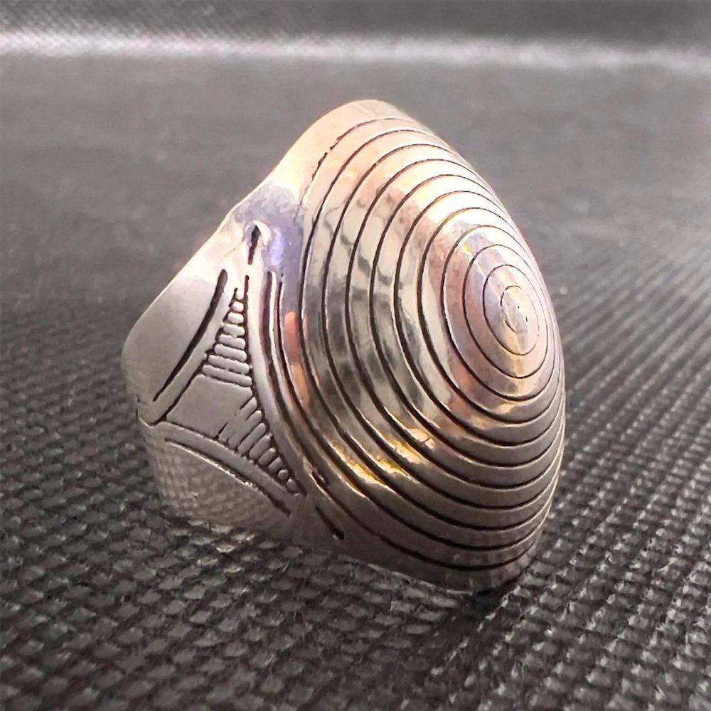 Handmade Sterling Silver Berber Ring: Spiral Engraved Tribal Jewellery, Size 8