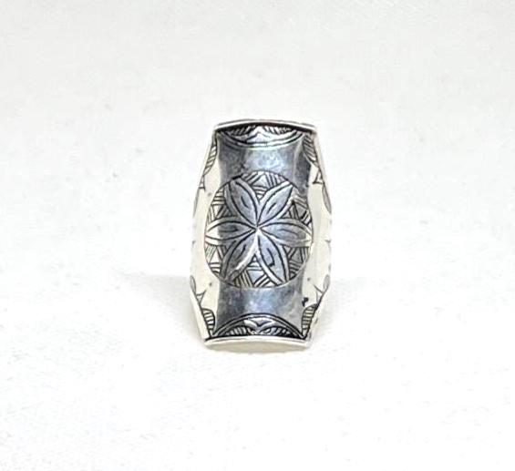 Handmade Berber Sterling Silver Ring: Tuareg African Long Engraved Tribal Ethnic Boho Jewelry