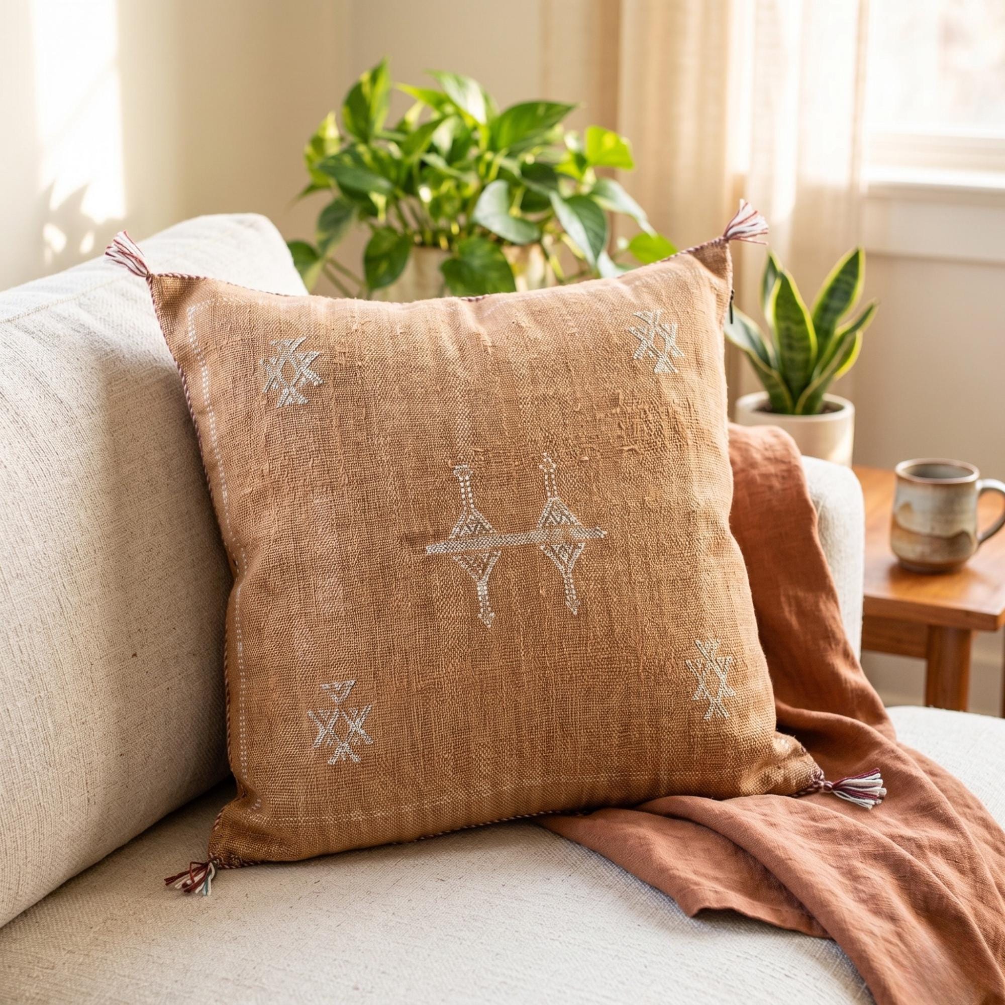 Berber Light Orange Cactus Silk Handmade Sabra Pillow
