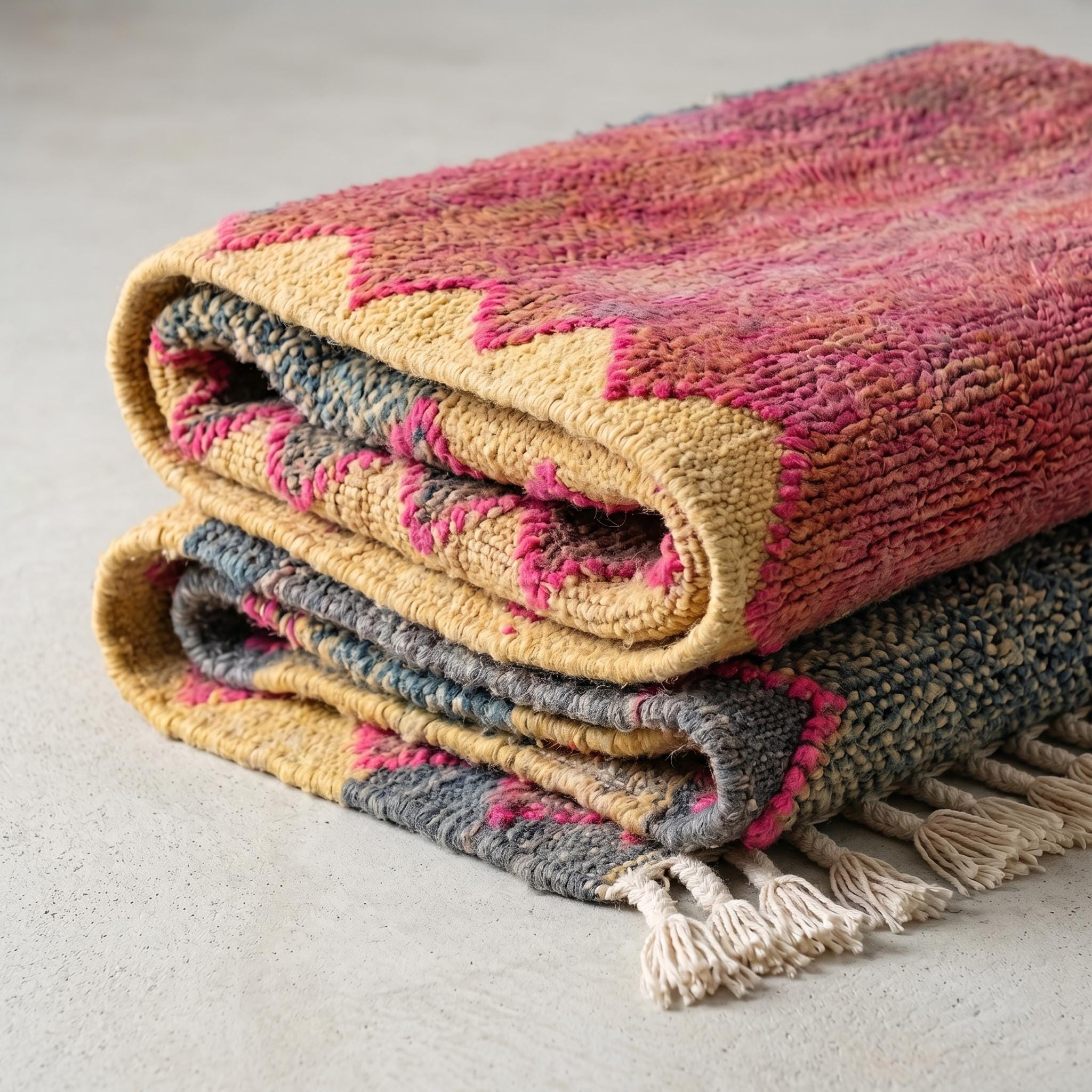 Boujaad Rug - Teal Blue Fuchsia Wool Rug - Handmade Stripe Abstract Rug - One of a Kind Boho Berber Carpet