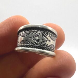 Sterling Silver Amazigh Ring - Hand-Engraved Berber Tribal Band (Size 7 US)