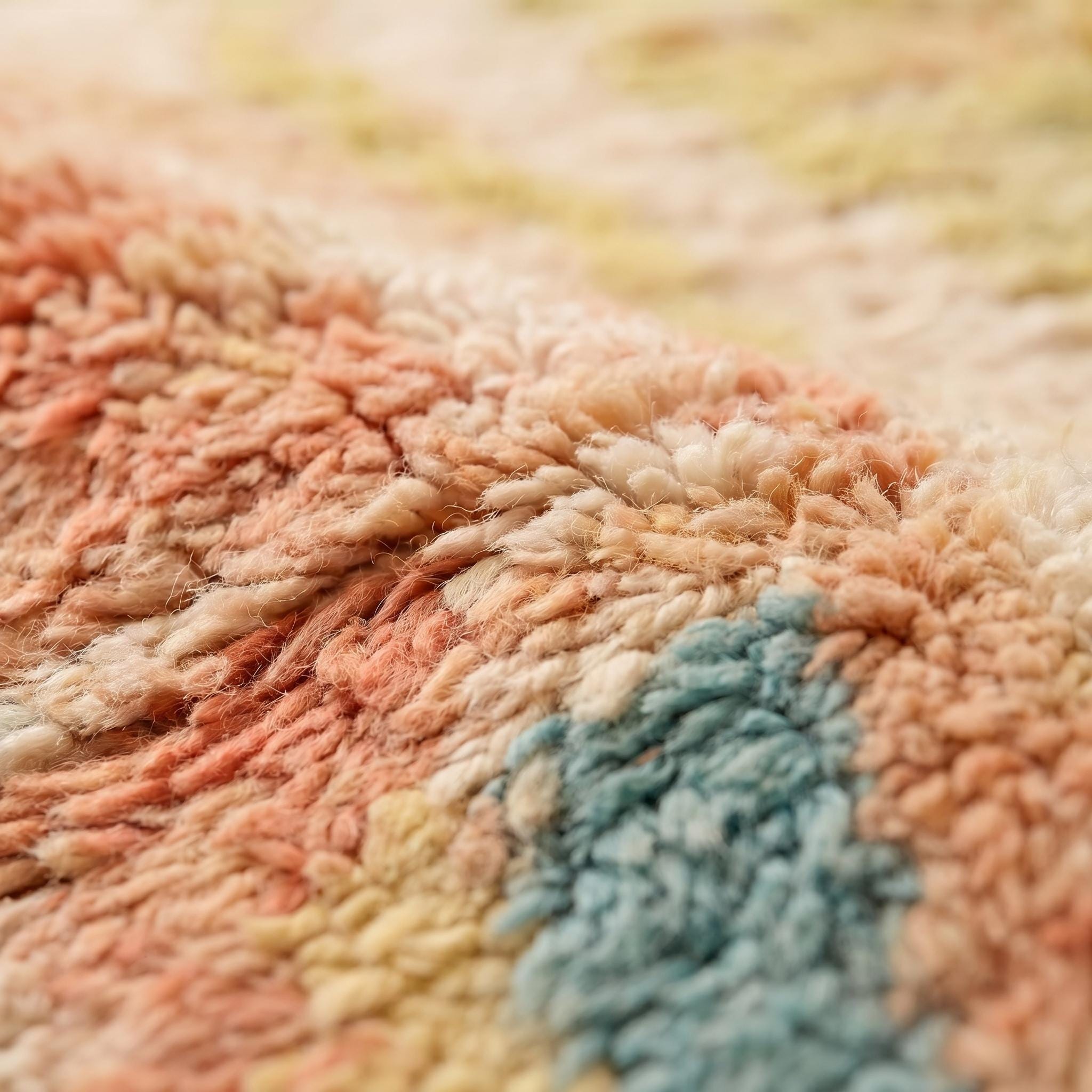 Boujaad Rug - Peach Sage Blue Pastel Wool Rug - Handmade Watercolor Abstract Rug - One of a Kind Boho Berber Carpet
