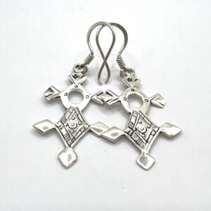 Tuareg Croix du Sud Sterling Silver Spiral Bohemian Cross Earrings: Berber Tribal Ethnic Jewelry