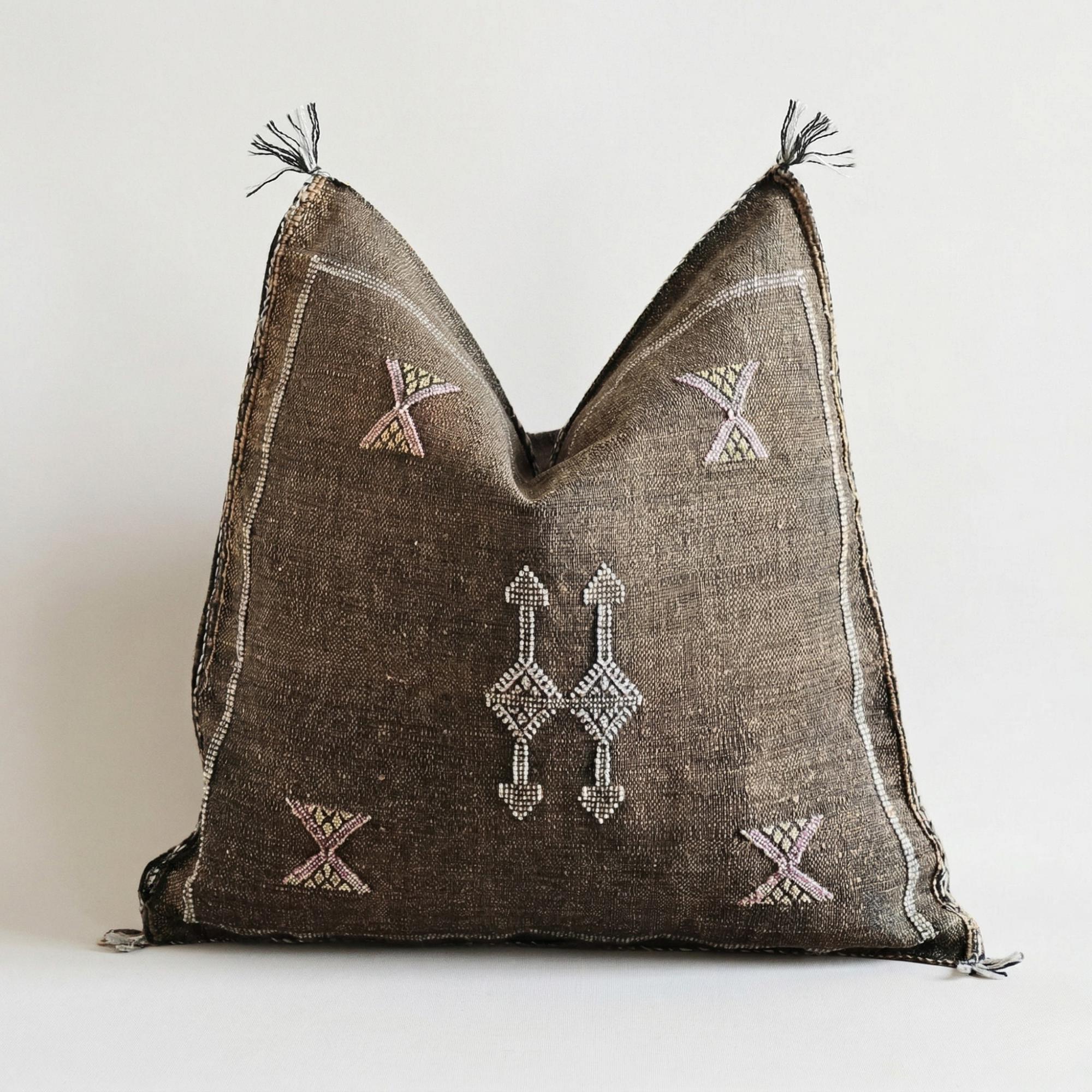 Berber Dark Brown Cactus Silk Handmade Sabra Pillow