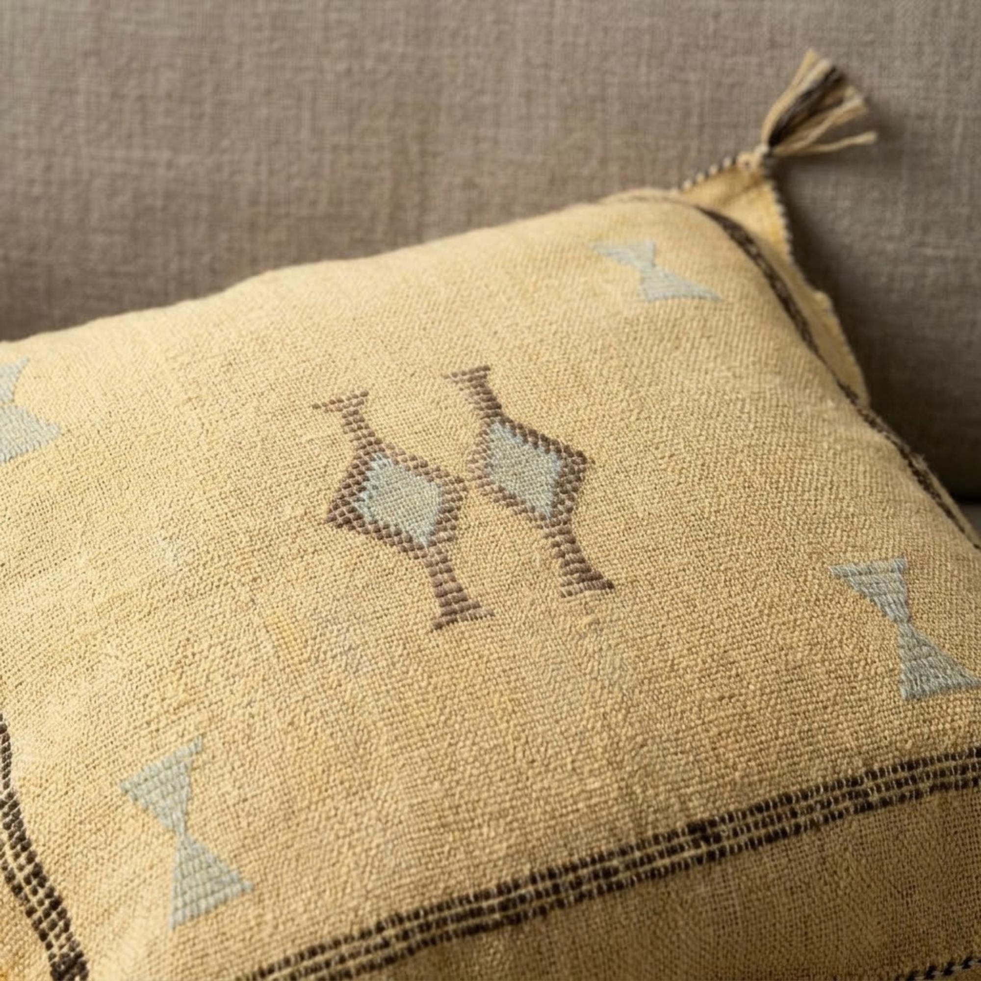 Berber Handmade cactus silk cushion case Yellow Pillow