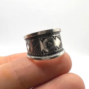 Sterling Silver Amazigh Ring - Hand-Engraved Berber Tribal Band (Size 7 US)