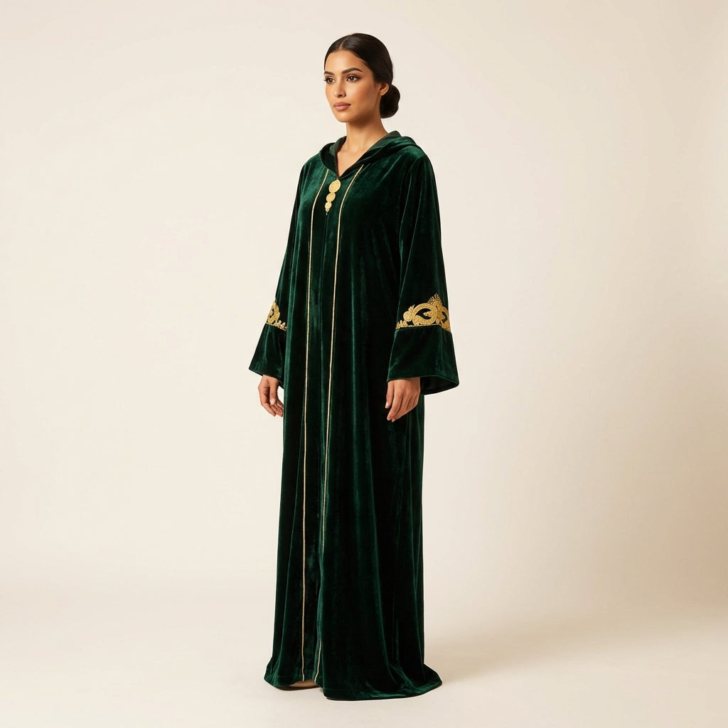 Amazigh Djellaba - Green Velvet Traditional Occasion Wear