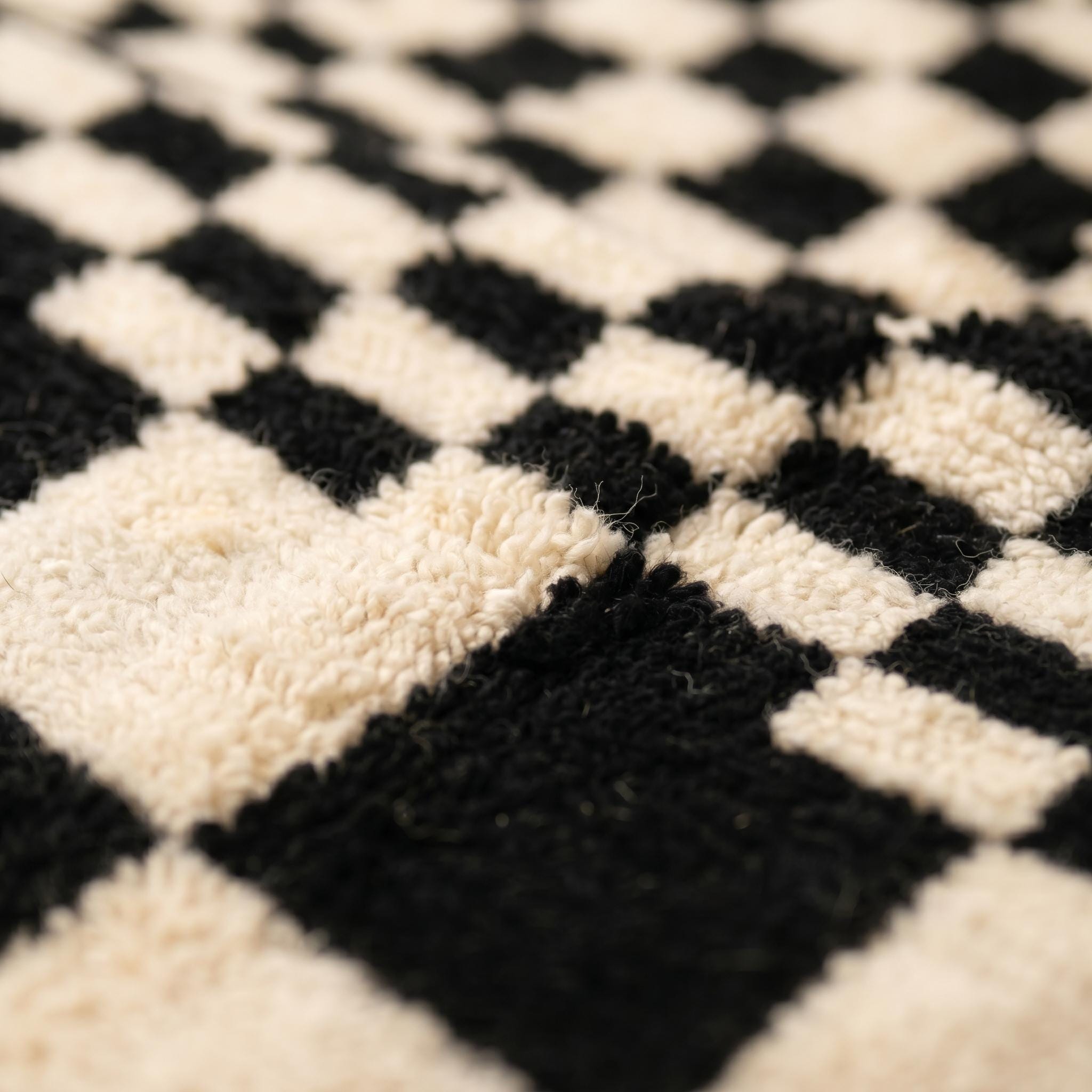 Checkered Rug - Ivory Black Wool Rug - Handmade Large Check Rug - Modern Area Rug - Graphic Berber Carpet - Multiple Sizes