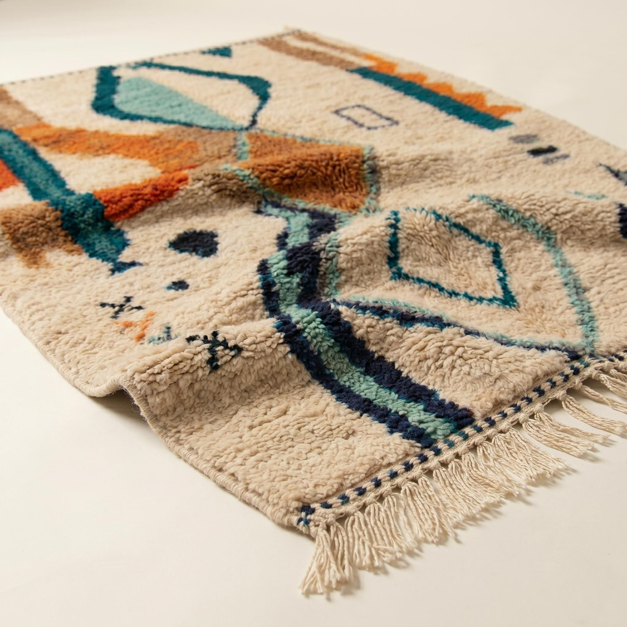 Azilal Rug - Multicolor Ivory Wool Rug - Handmade Tribal Rug - Colorful Boho Area Rug - Berber Carpet - Multiple Sizes