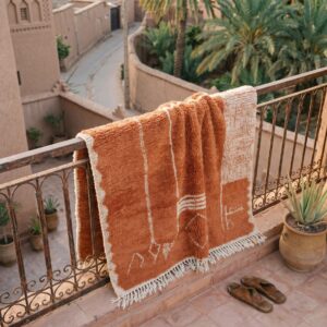 Terracotta Beni Ourain Berber Carpet, Abstract Shag Wool Rug, Desert Modern Living Room