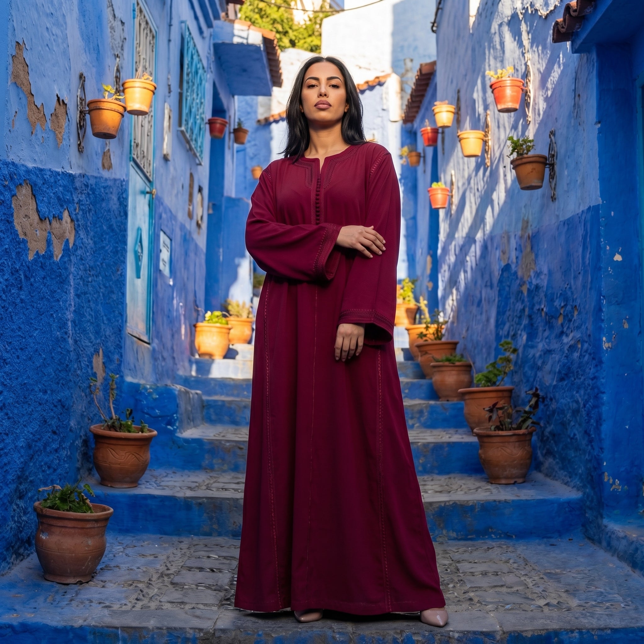 rouge Kaftan - Fluid Sfifa Embroidery Ceremony Style