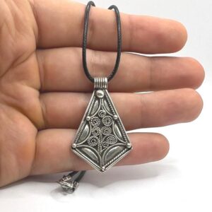 Berber Amulet Sterling Silver Pendant Necklace: Tuareg Cross African Spiral Boho Gypsy Boho