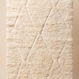 White Beni Ourain Rug - Minimalist Cream Diamond Rug - Handmade Berber Wool Carpet - Shaggy Ivory Area Rug - Scandi Boho Decor - Custom