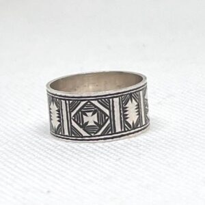 Handmade Sterling Silver Tuareg Cross Ring: Engraved Berber Ethnic Tribal Jewelry