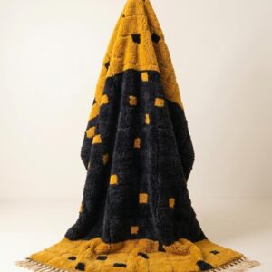 Mrirt Rug - Mustard Gold Black Luxury Wool Rug - Handmade Color Block Dot Rug - Ultra Plush Area Rug - Berber Carpet