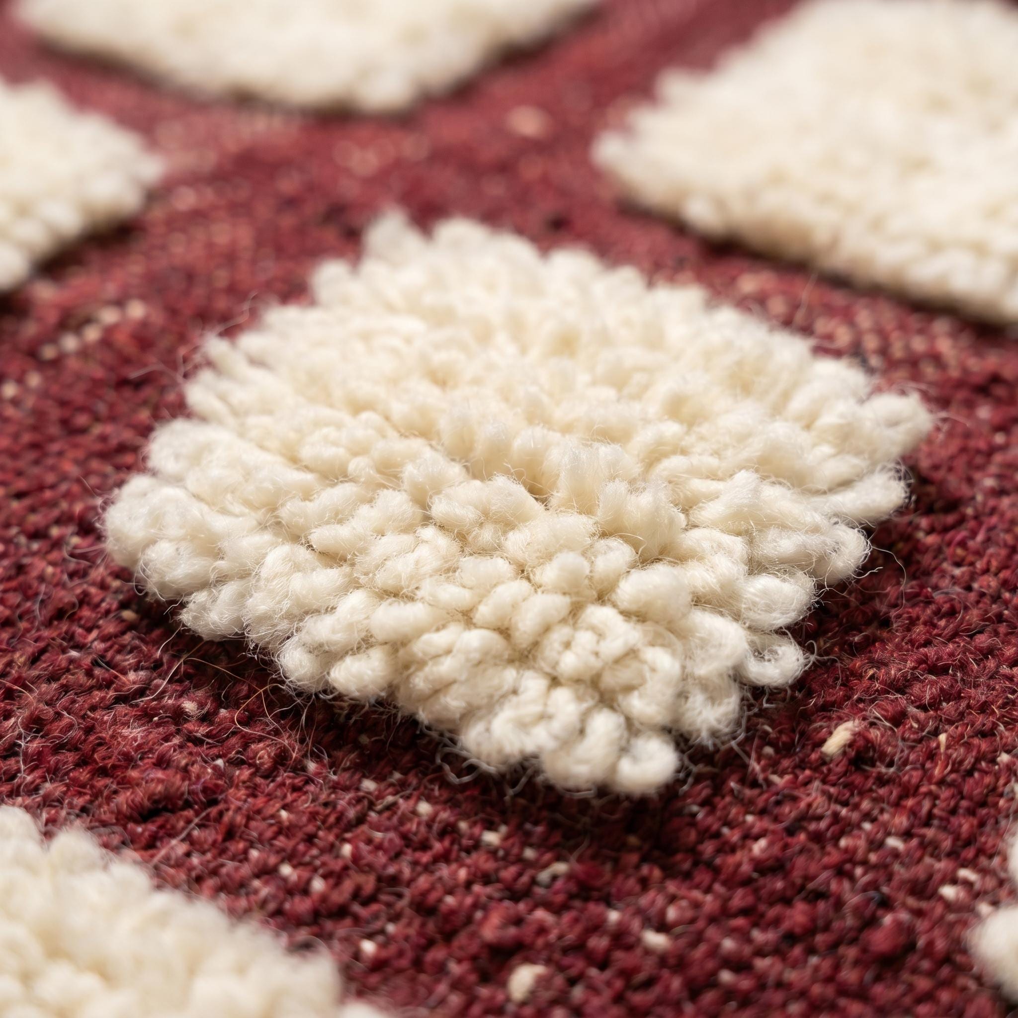 Checkered Rug - Burgundy Ivory Wool Rug - Handmade Checker Rug - Maximalist Area Rug - Rich Berber Carpet - Multiple Sizes