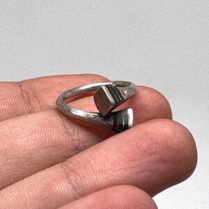 Handmade Tuareg Cross Sterling Silver Ring: Ebony Inlay, Adjustable Band