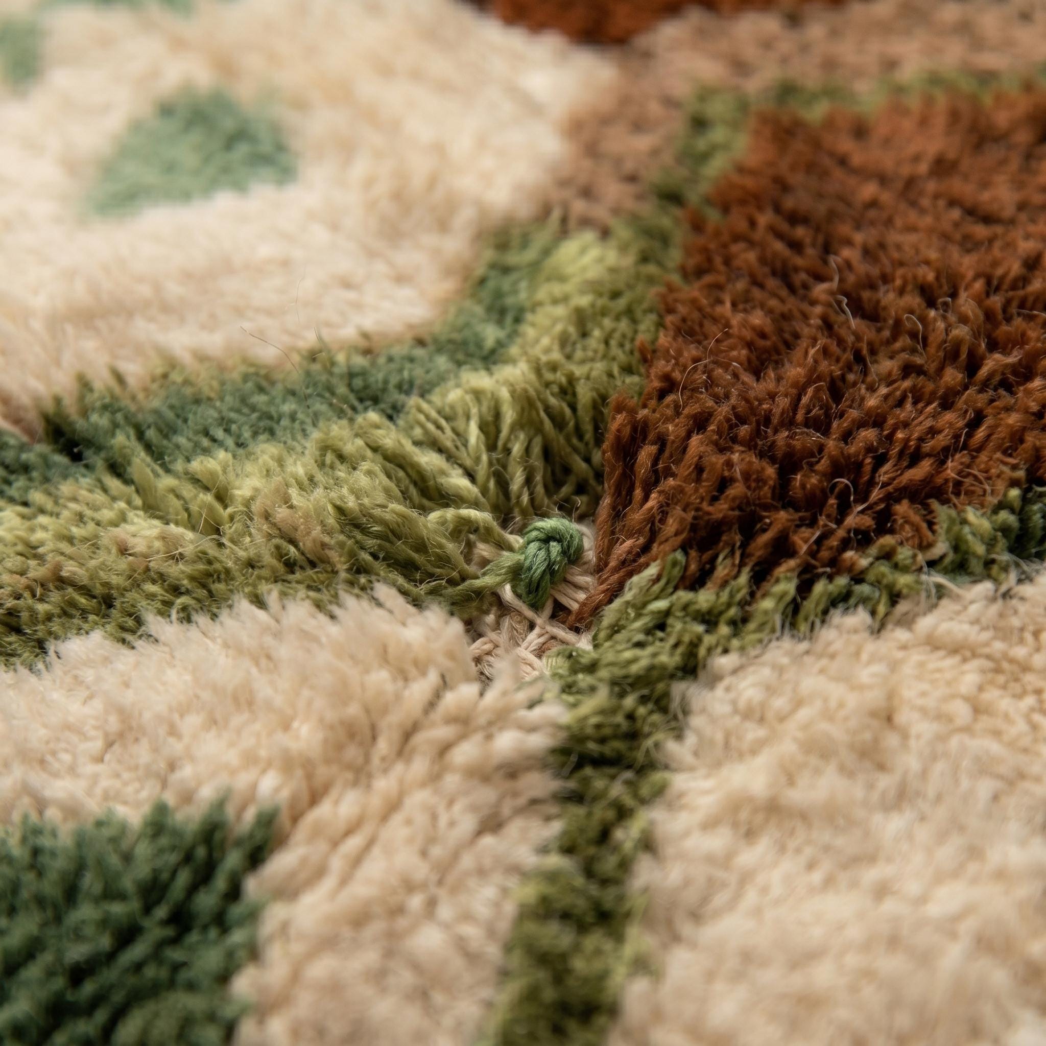 Azilal Rug - Ivory Sage Green Terracotta Wool Rug - Handmade Diamond Tribal Rug - Boho Area Rug - Berber Carpet - Multiple Sizes