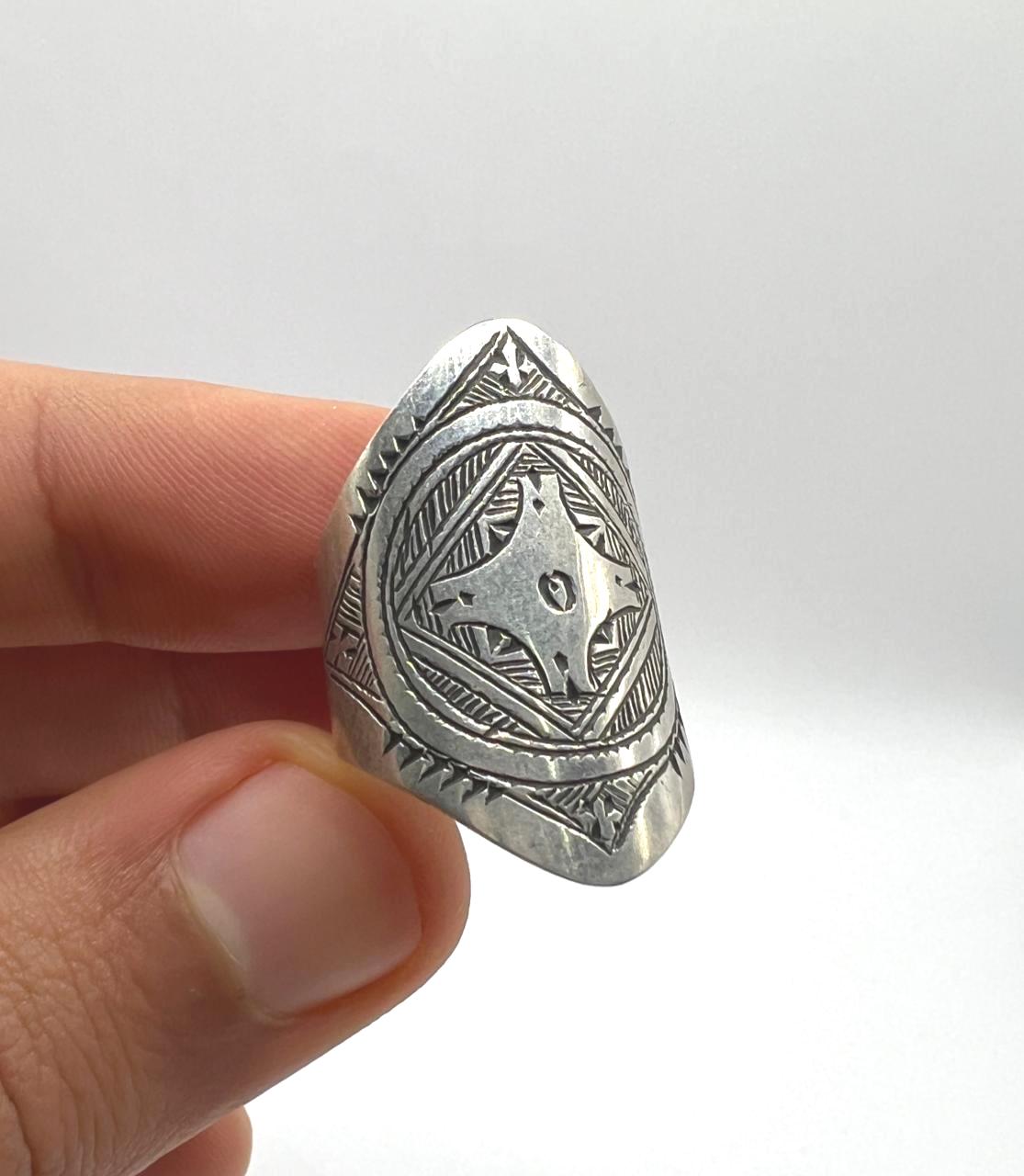 Handmade Sterling Silver Tuareg Ring: Tribal Engraved Boho Ethnic Jewelry (Size 8)