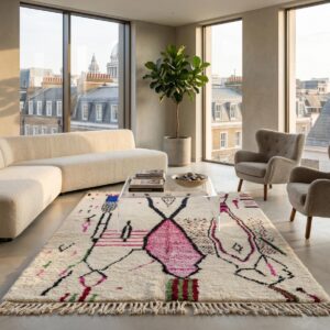 Rose Pink Azilal Amazigh Rug, Hand Knotted Wool Tribal Carpet, Feminine Boudoir Shag